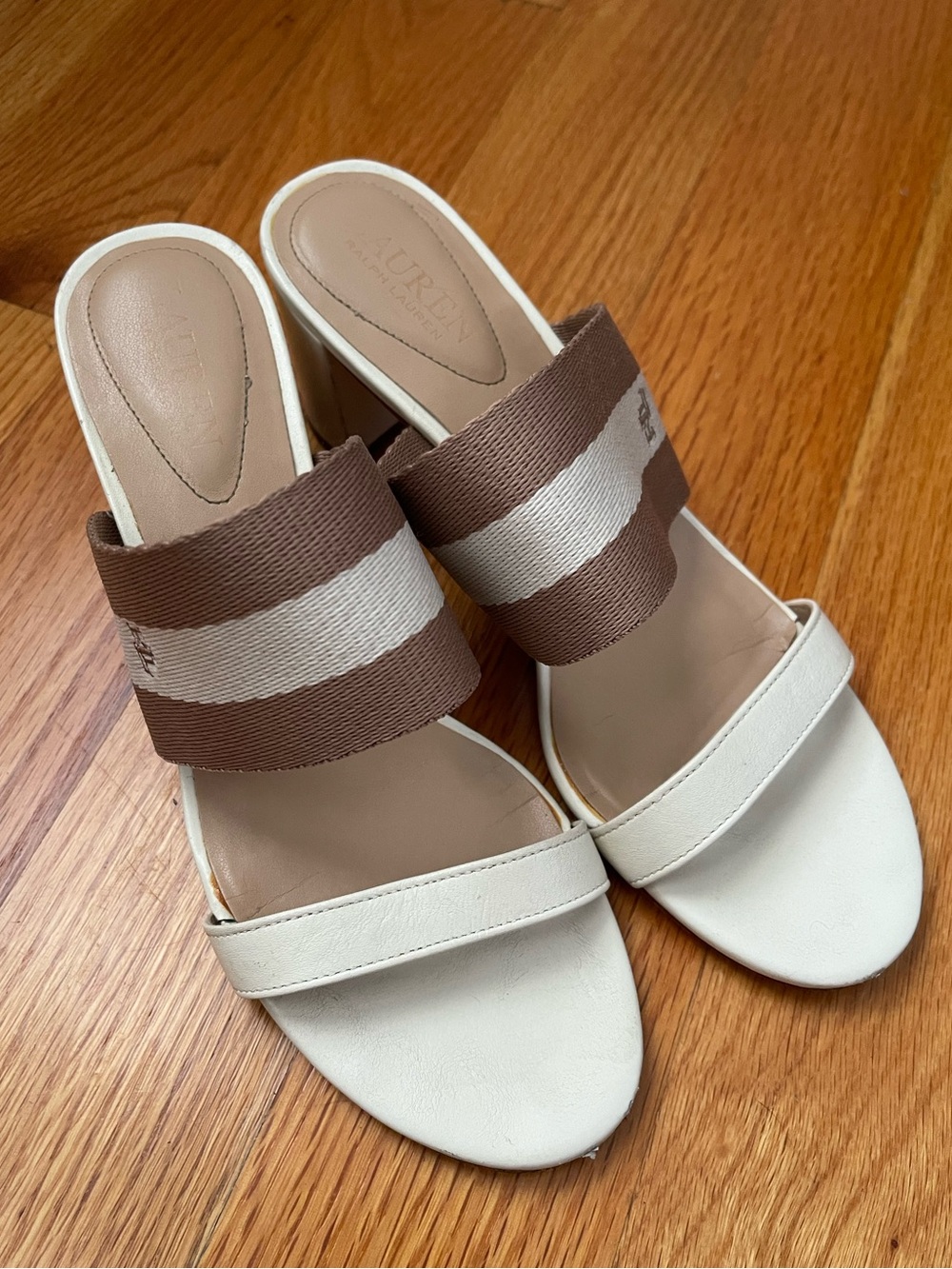 Lauren Ralph Lauren Tan & White Mules